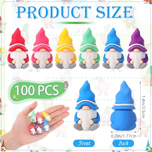 100 Pcs Mini Gnome Figurines Set - Colorful Rubber Tiny Garden Decor - Variation of 100