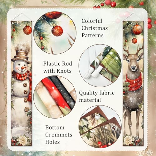 2PCS Christmas Porch Banners Snowman and Deer Holiday Door Decorations