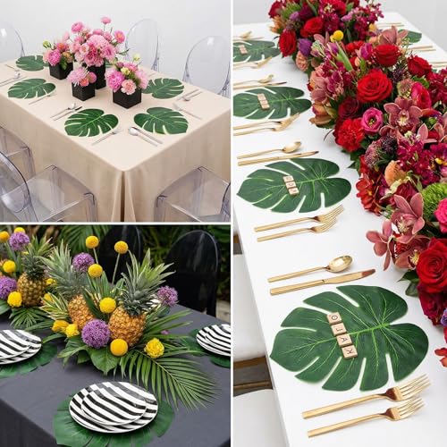 Artificial Tropical Palm Leaves Set - 50 Faux Monstera & Jungle Foliage for Decor