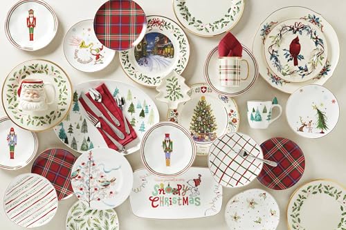 Lenox Holiday Christmas Tartan Accent Plates Set of 4 - 8 Inch Porcelain Dinnerware