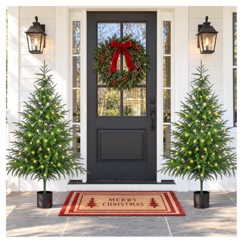 4ft Artificial Norfolk Pine Christmas Tree Set with Lights - 2 Pack