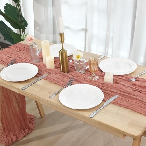 Dusty Pink Cheesecloth Table Runner 120 Inch Boho Wedding Decor - 12 Pack