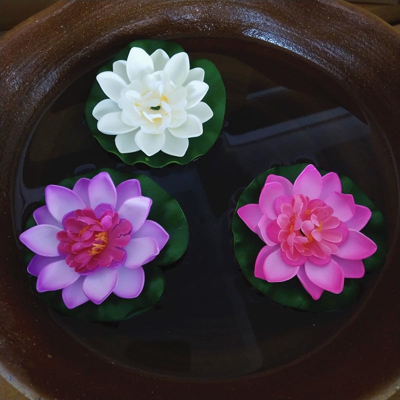 8-Pack Artificial Floating Foam Lotus Flowers with Lily Pads, 3.9 Inch