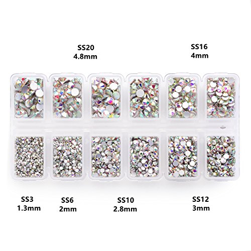 Zealer 1800pcs Crystal AB Nail Rhinestones Flatback Glass Gems Mix Sizes