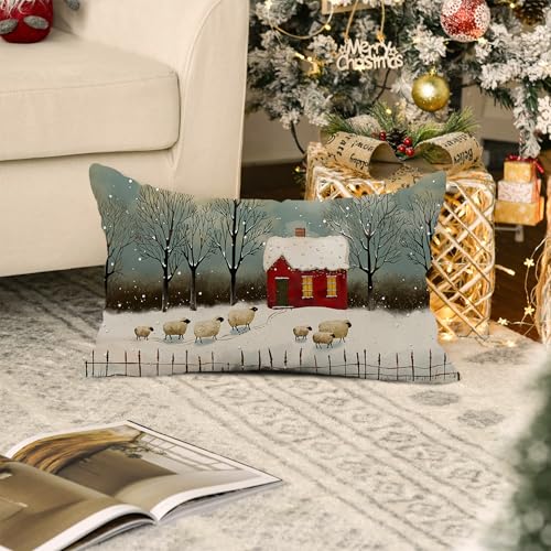 Christmas Pillow Cover - 12x20 Watercolor Snowflake Design