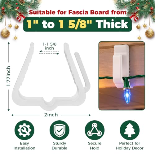 100 Pack Outdoor Christmas Light Clips Hooks for Roof Fence Deck Gutter - White