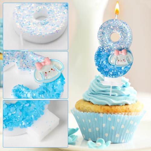 Zailo Blue Dog Birthday Candle with Sequin Base - Number 8