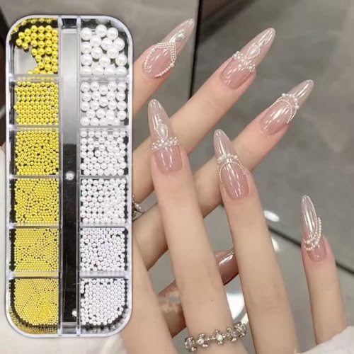 COOSLIM Nail Art Pearl and Metal Caviar Bead Kit with Adhesive Gel