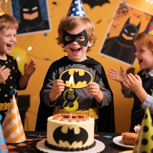 Number 4 Birthday Candle - Black Bat Design Hero Themed Cake Topper