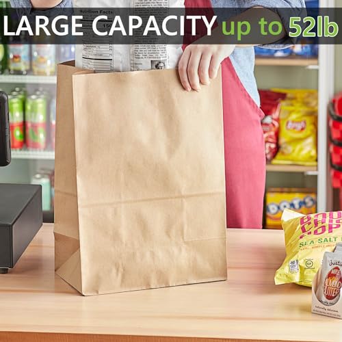 15 Pack Medium Kraft Paper Grocery Bags 12.9x5.5x9.8 inch, Eco-Friendly, 52LB Capacity