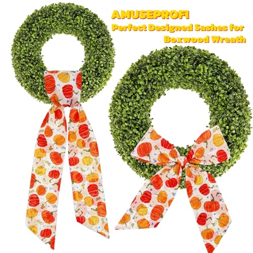Harvest Pumpkin Satin Sash Garland Ribbon for Wreaths - Fall Decor, 4.5x56 Inches, Outdoor Fabric, 2 Pieces