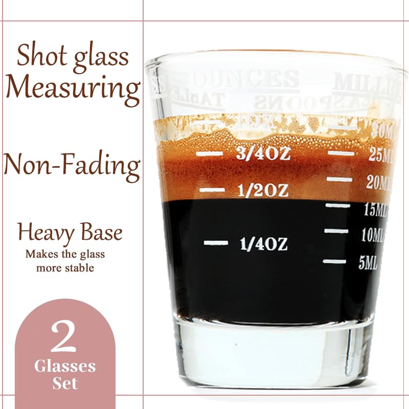 Shot Glass Measuring Cup - White, Set of 2 | Dishwasher Safe Jigger