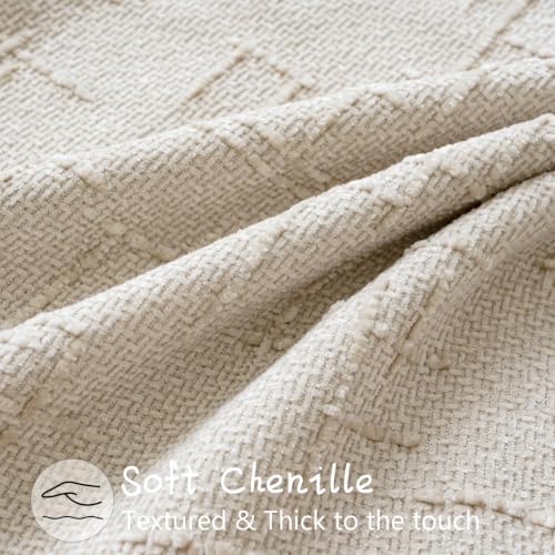 VISIONTEX Textured Chenille Throw Pillow Covers, 18x18 Beige Set of 2