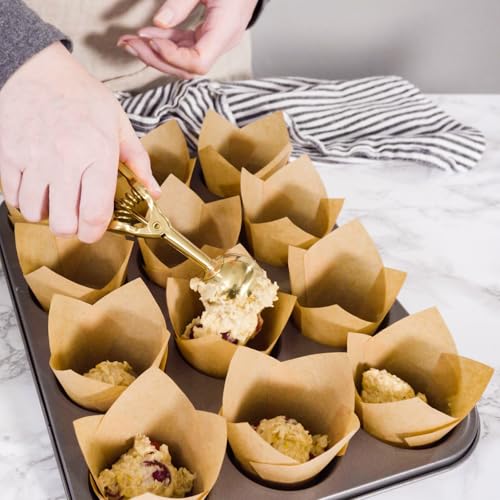 50 Pcs Tulip Baking Cups for Cupcakes Muffins - Brown, Greaseproof Paper Liners