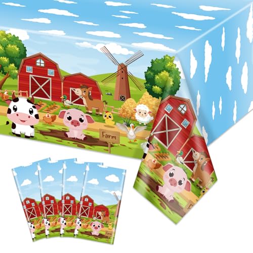 4 Pcs Farm Animal Tablecloths - 51 x 86 Inch Rectangular Party Table Covers