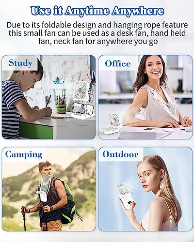 AJGJF Pearl White Handheld Fan - Rechargeable Mini Fan with Power Bank & LED Display