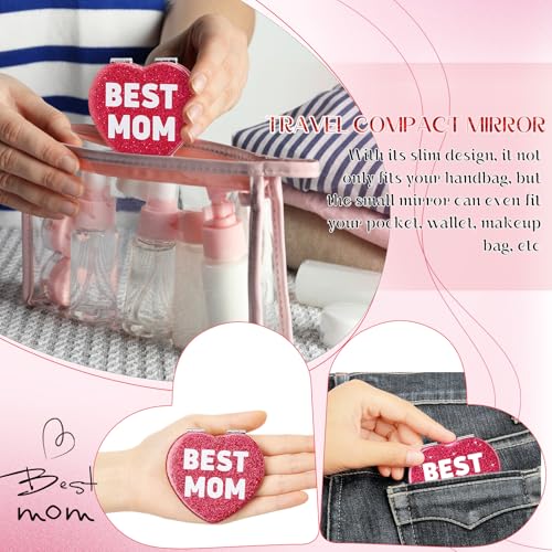 Geelin 3 Pcs Best Mom Heart Compact Mirror Gift for Mother's Day