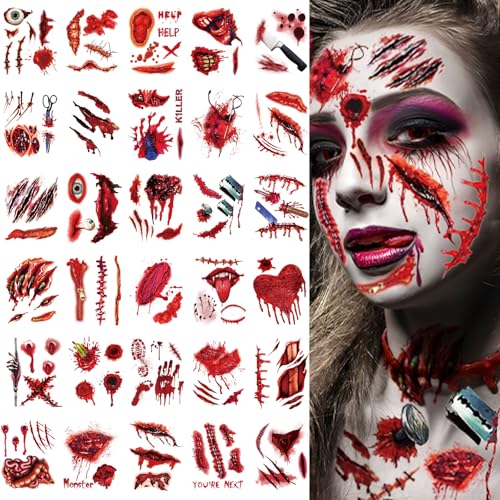XZENTIRA 30 Sheets Halloween Zombie Temporary Tattoos Fake Scars Wounds
