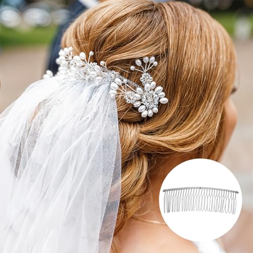 5-Piece Silver Metal Hair Combs 30-Tooth Wedding Veil Clips
