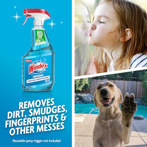 Windex Original Glass and Window Cleaner, 32 Fl Oz Refill Pack of 3 + Trigger