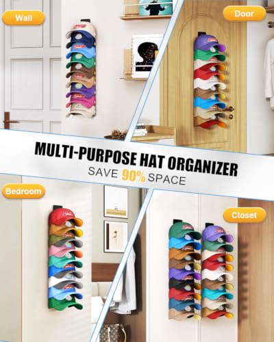 Meeenmiil Hat Organizer for Baseball Caps - 2 Pack Wall Mount Hat Rack