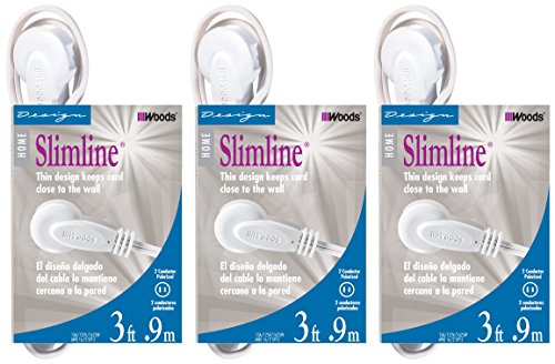 Woods Slimline 16/3 Extension Cord 3ft Pack of 3 White Flat Plug 3 Outlets