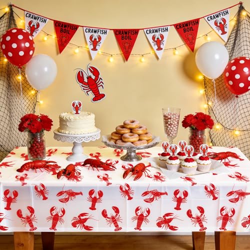 4 Pack Crawfish Tablecloths - Red Lobster Party Covers 87x51in
