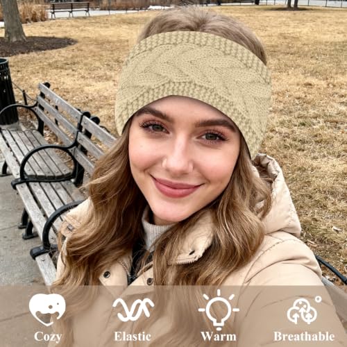 KIUEZIR 3-Pack Winter Knit Headbands Fleece Lined Ear Warmers