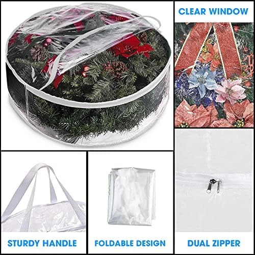 ProPik Christmas Wreath Storage Bag - Waterproof 48-Inch Clear PVC Container | 2 Pack with Handles