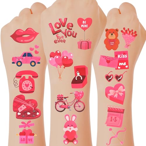 Huskein 144 PCS Valentine's Day Temporary Tattoos - Waterproof Romantic Heart Fake Tattoos for Party Favors
