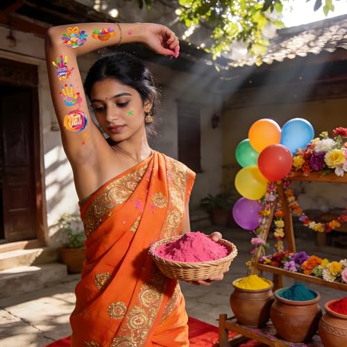 Holi Hai Temporary Tattoos 120 Pcs Festival of Colors Party Favors