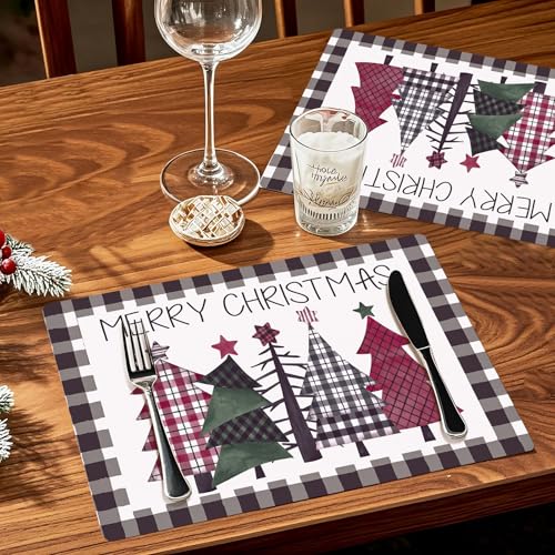 Disposable Christmas Tree Checkered Placemats Set - Black White Grid, 50 Sheets