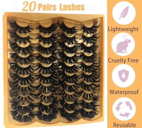 25mm Faux Mink Lashes 20 Pairs Pack Dramatic Wispy False Eyelashes