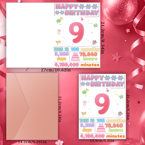 9th Birthday Card for Girl with Glitter Envelope - Premium Quality