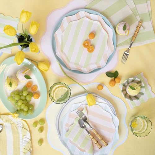 Meri Meri Small Pastel Striped Napkins, 3-Ply Paper Party Napkins (16 Pack)