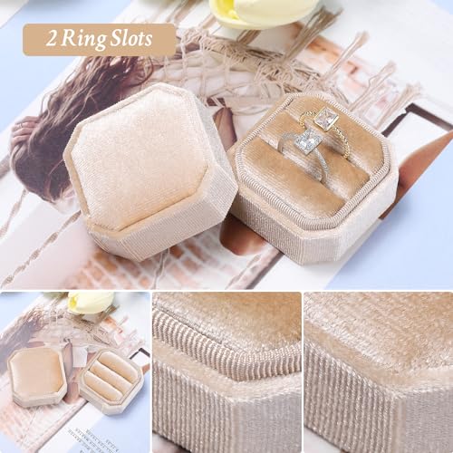 Champagne Velvet Ring Box - Octagon Jewelry Holder for Weddings