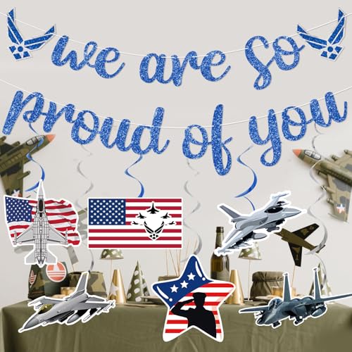 Air Force Party Decorations Set - Proud of You Banner & Swirls