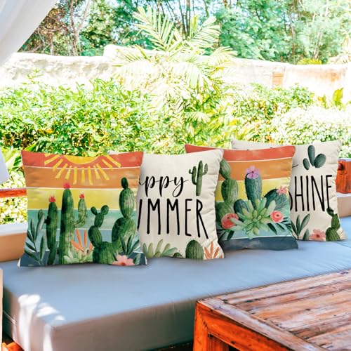 Summer Green Cactus Throw Pillow Covers - 18x18 inch (Pack of 4)