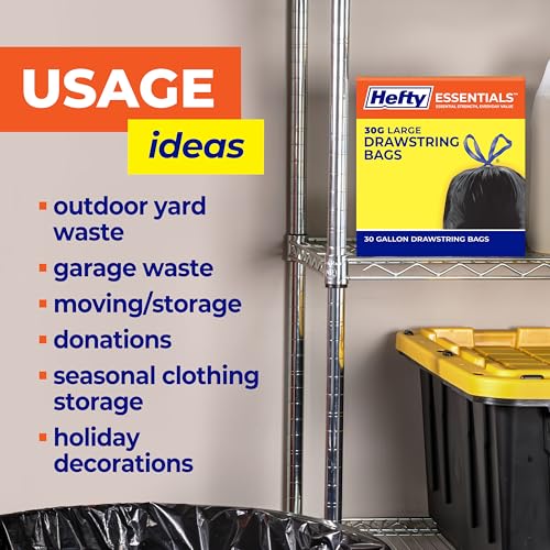 Hefty Essentials Extra Large 39 Gallon Drawstring Trash Bags - 40ct, Unscented, Black