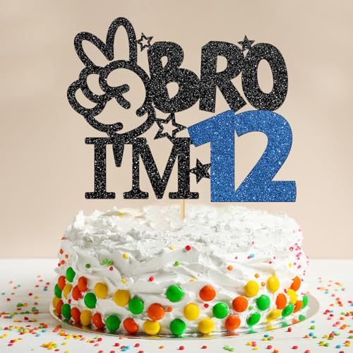 Brother I'm 12 Cake Topper - Black Glitter Birthday Decoration