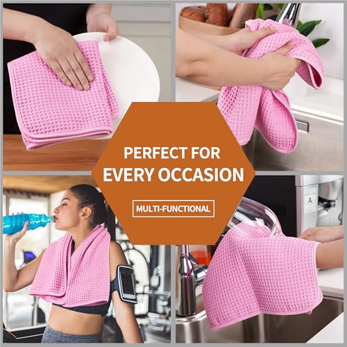 MICROFI Microfiber Waffle Hand Towels - 16x30 Inch, 2-Piece Set (Pink)
