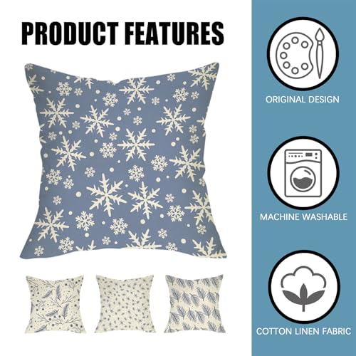 Winter Snowflakes Decorative Throw Pillow Covers 18x18, Set of 4
