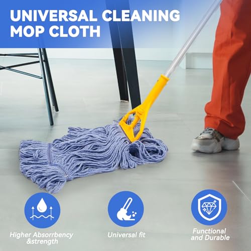 BeiLan Heavy Duty Cotton Wet Mop Head Replacement - 16 oz Blue Looped-End