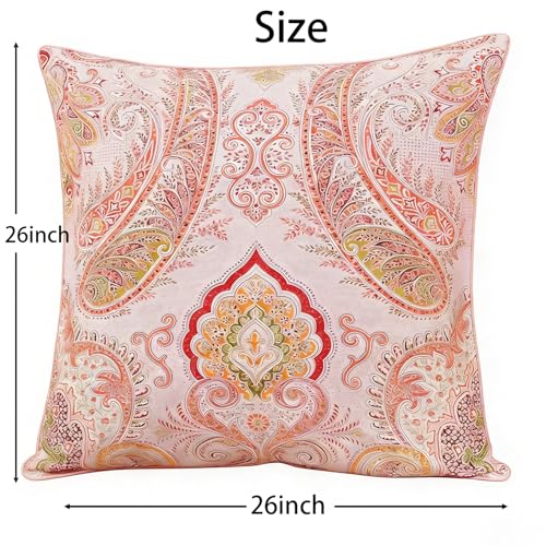 Pink Paisley Throw Pillow Cover, 26x26 Inch Floral Pure Cotton Cushion Case