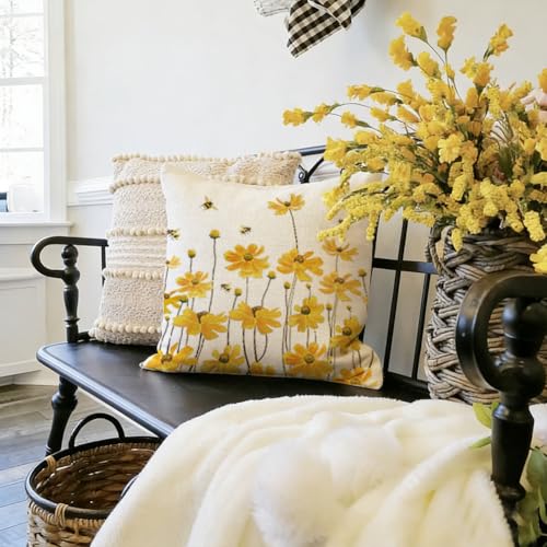 Waterproof Yellow Outdoor Pillow Covers 20x20 Set of 2
