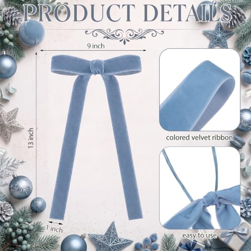 24 Pcs Velvet Christmas Tree Bow - Haze Blue, 9x13 Inch Decorative Holiday Gift Wrap