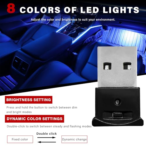 2 PCS Mini USB LED Atmosphere Light - 8 Colors Adjustable Night Lamp