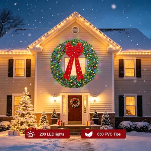 48-Inch Artificial Christmas Wreath for Outdoor Decor with Red Bow
