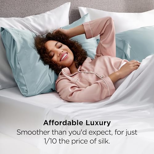 Bedsure Queen Satin Pillowcases Set of 2 - Light Turquoise, 20x30"
