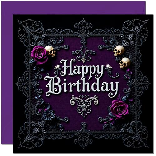 Gothic Birthday Card - Purple Rose Skull Design, 350gsm Recycled Card